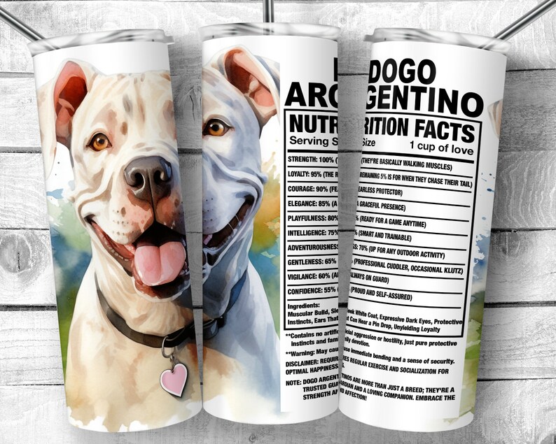 Doggo Label Dogo Argentino 20oz Skinny Tumbler Design, Argentine Mastiff Dog Facts ...