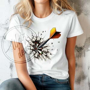 Dart som bryter mot en vägg png, sprängande bullseye sublimeringsdesign, dynamisk design för dartälskare, bullseye-illustration png, digital nedladdning