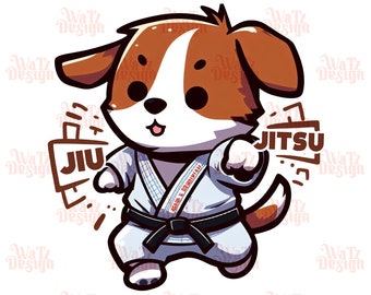 Jiu Jitsu Dog PNG - Puppy Brazilian Jiu Jitsu BJJ Design - Jitz Action PNG - Brazilian Jitsu Black Belt Character - Digital Download