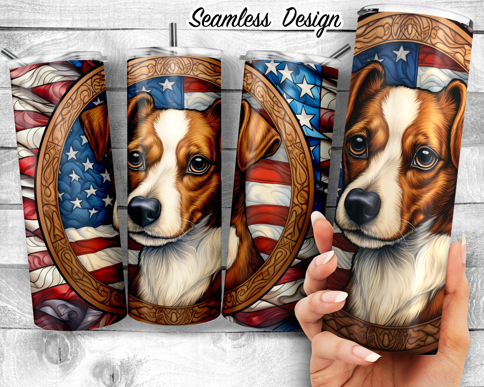 ジャック ラッセル ステンドグラス 20 オンス スキニー タンブラー