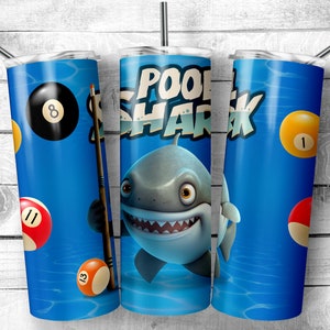 Pool Hai Billiards 20oz Skinny Tumbler Design, Hai in riesen Pool Ball Kranz Center, US Flagge, Sublimation Wrap, Digitaler Download
