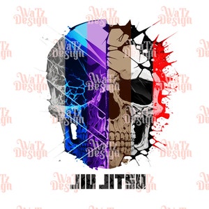 Jiu Jitsu skull belt rank colors sublimation design PNG, shattered skull belt jiu jitsu, all belt jiu jitsu colors, Bjj digital download