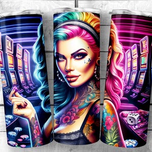 Casino Girl with flows 20oz Skinny Tumbler Sublimation Design, Pretty Girl casino png,  Casino lover tumbler wrap, Digital Download