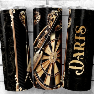 Gold and Black Dart Board 20 oz Skinny Tumbler Sublimation Design, Luxory Darts Design Template, darts lover seamless wrap Digital Download