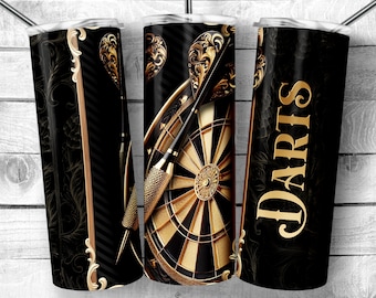 Gold and Black Dart Board 20 oz Skinny Tumbler Sublimation Design, Luxory Darts Design Template, darts lover seamless wrap Digital Download