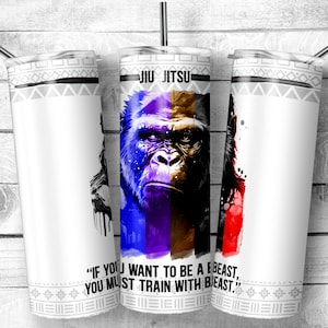 jiu jitsu 20 oz Skinny Tumbler Sublimation Design, Train with Beast Jiu Jitsu Template,  Jiu Jitsu belt colors seamless 20oz wrap