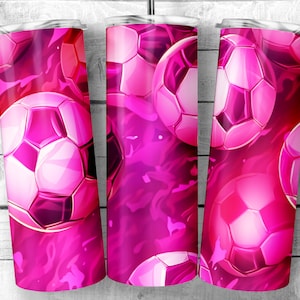 Pink Soccer ball pattern 20oz Skinny Tumbler Sublimation Design, girls soccer Template, hot pink futbol seamless 20oz wrap, Digital Download