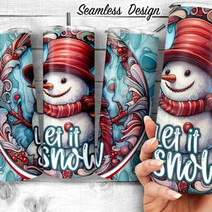 Faux Stained Glass Snowman 20oz Skinny Tumbler | Peppermint Snowman Sublimation Design | Let It Snow Frosty the Snowman Digital Download
