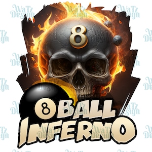Eight ball inferno Png, Billiard skull with eight ball Sublimation Design, Snooker skeleton burning Png, pool horror PNG, Digital Download