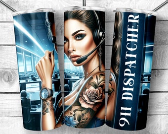 Patriotic 911 Dispatcher Tumbler 20oz Skinny Design | Emergency Operator Sublimation Wrap | 911 Dispatcher Art | Digital Download