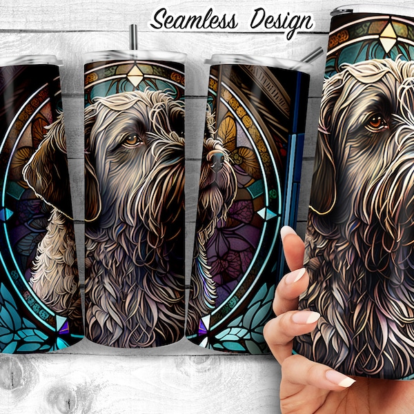 Colorful Wirehaired Pointing Griffon Ornate Stained Glass Tumbler, Korthals Griffon Lover Gift, 20oz Skinny Tumbler Design, Sublimation Wrap