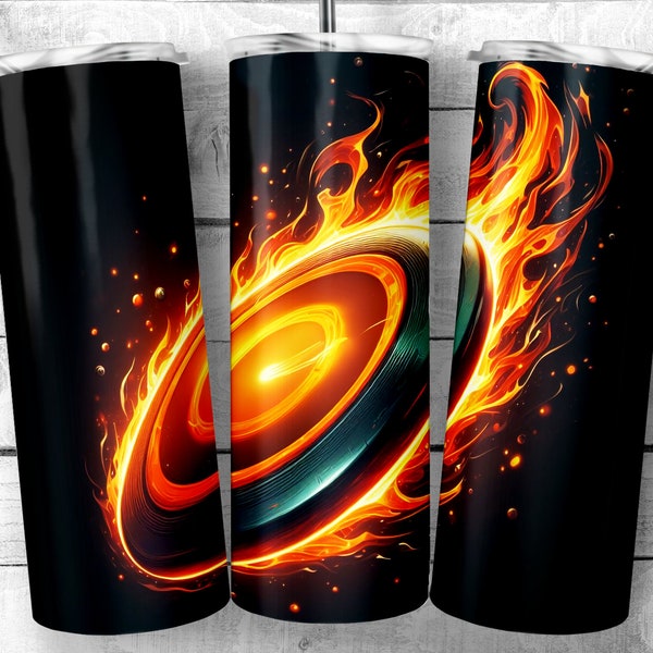 Flaming Disc Golf Disc 20 oz Skinny Tumbler Sublimation Design, Frisbee Disc Golf Disc on fire Template PNG, Digital Download