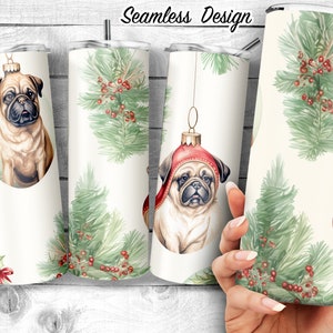 Christmas Pug Ornaments Skinny 20oz Skinny Tumbler, Humorous Pug Xmas Sublimation Design, Funny Pug Balls Png, Digital Download
