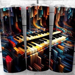colorful piano keys 20oz Skinny Tumbler Design, abstract Music keyboard keys Tumbler Wrap, Music teacher Sublimation Wrap, Digital Download