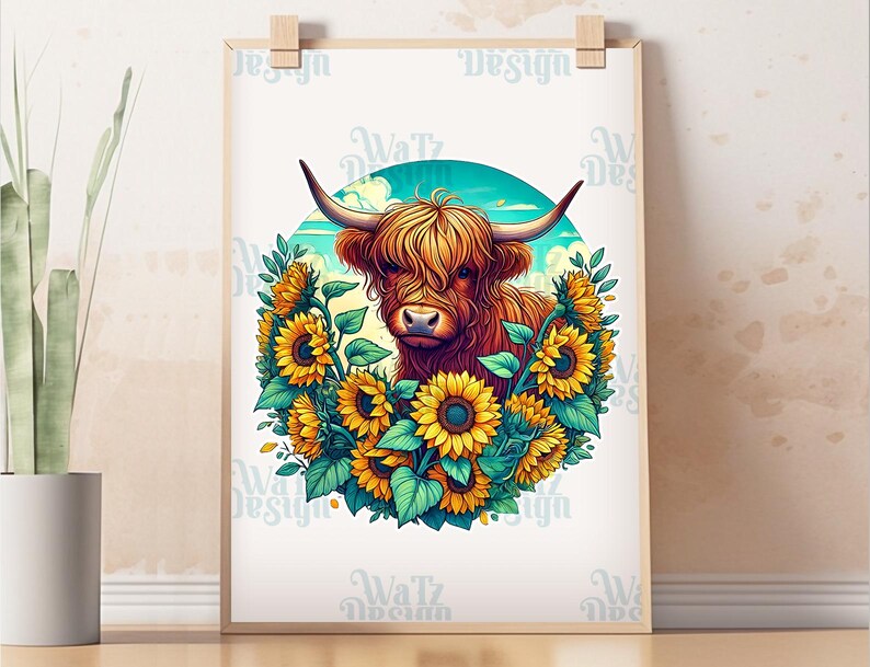 Highland Cow With Sunflowers PNG | Rustic Cow and Sunflower Floral ...
