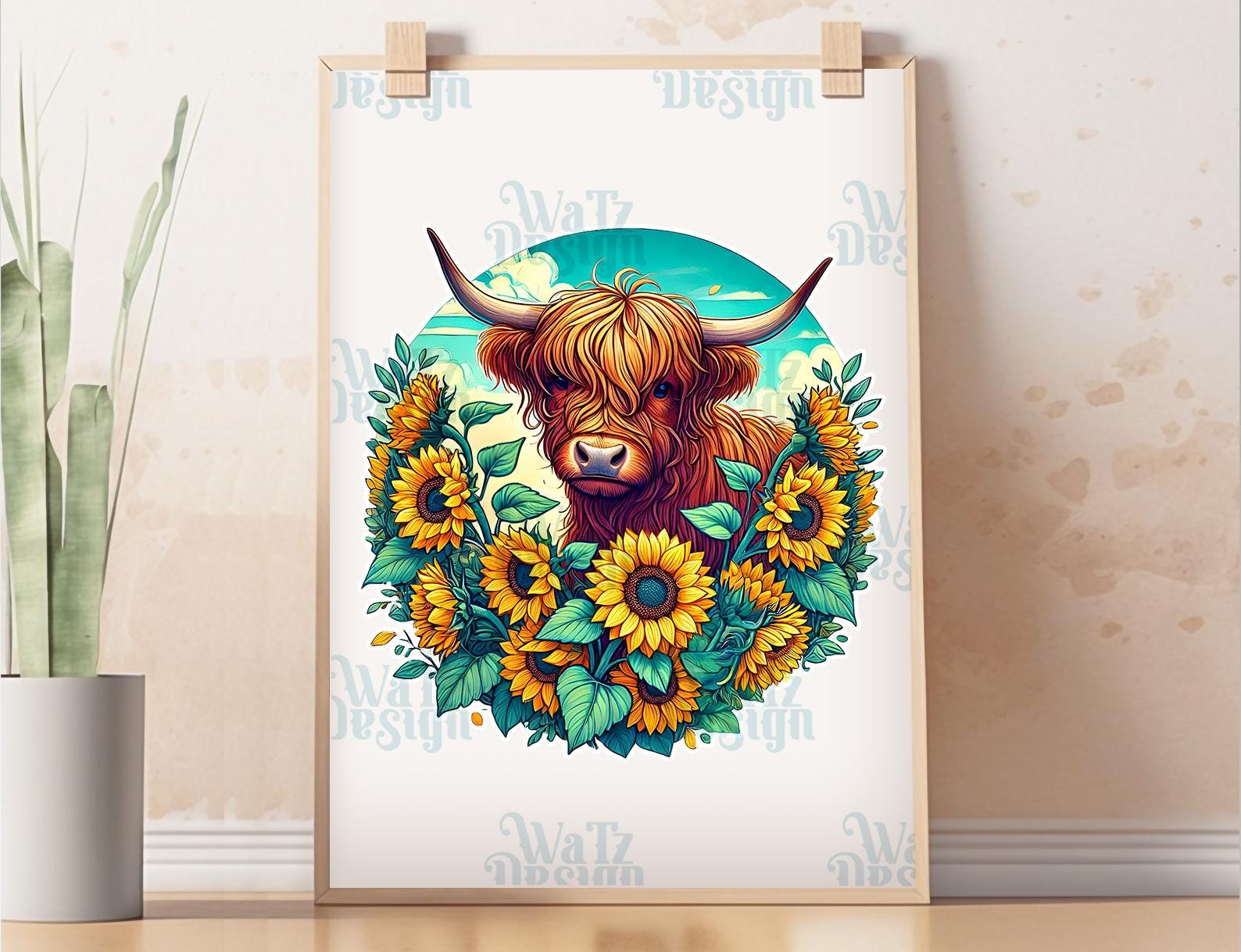 Highland Cow With Sunflowers PNG | Rustic Cow and Sunflower Floral ...