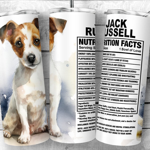 Jack Russell 20oz Skinny Tumbler Design, JRT Facts, Russell Terrier Traits, Dog Ingredient Tumbler, Sublimation Wrap, Digital Download