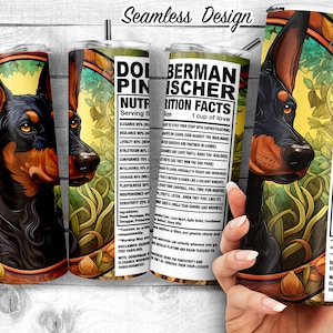 Dobermann 20 Unzen Skinny Tumbler Design, Dobie Dog Facts, Dobber Hunde Eigenschaften, Zutat Tumbler Sublimation Wrap, digitaler Download