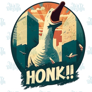 Honk!! mega goose Png, Funny goose monster Sublimation Design, noisy mega goose yelling in the city Png, Digital Download