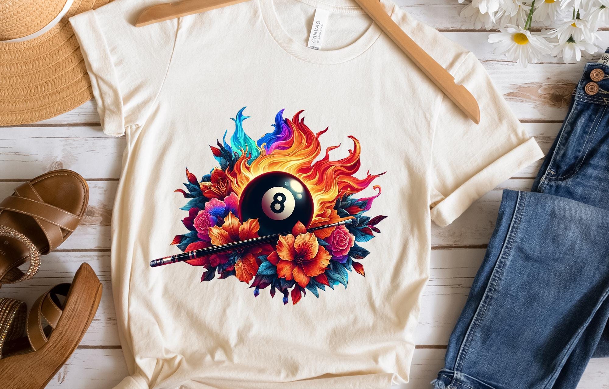 Flaming 8 Ball Floral Billiards PNG, Pool Ball Sublimation Design ...