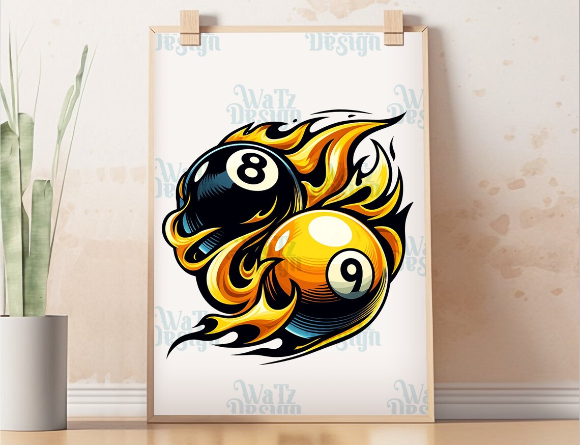 Flaming 8 Balls Png, Flaming Billiards Balls Sublimation Design, Eight ...