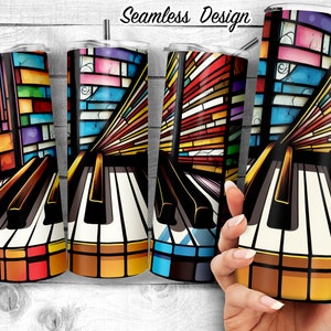 Stained glass Music piano keys 20oz Skinny Tumbler Design, colorful glass Music keys Tumbler Wrap, Music Sublimation Wrap, Digital Download