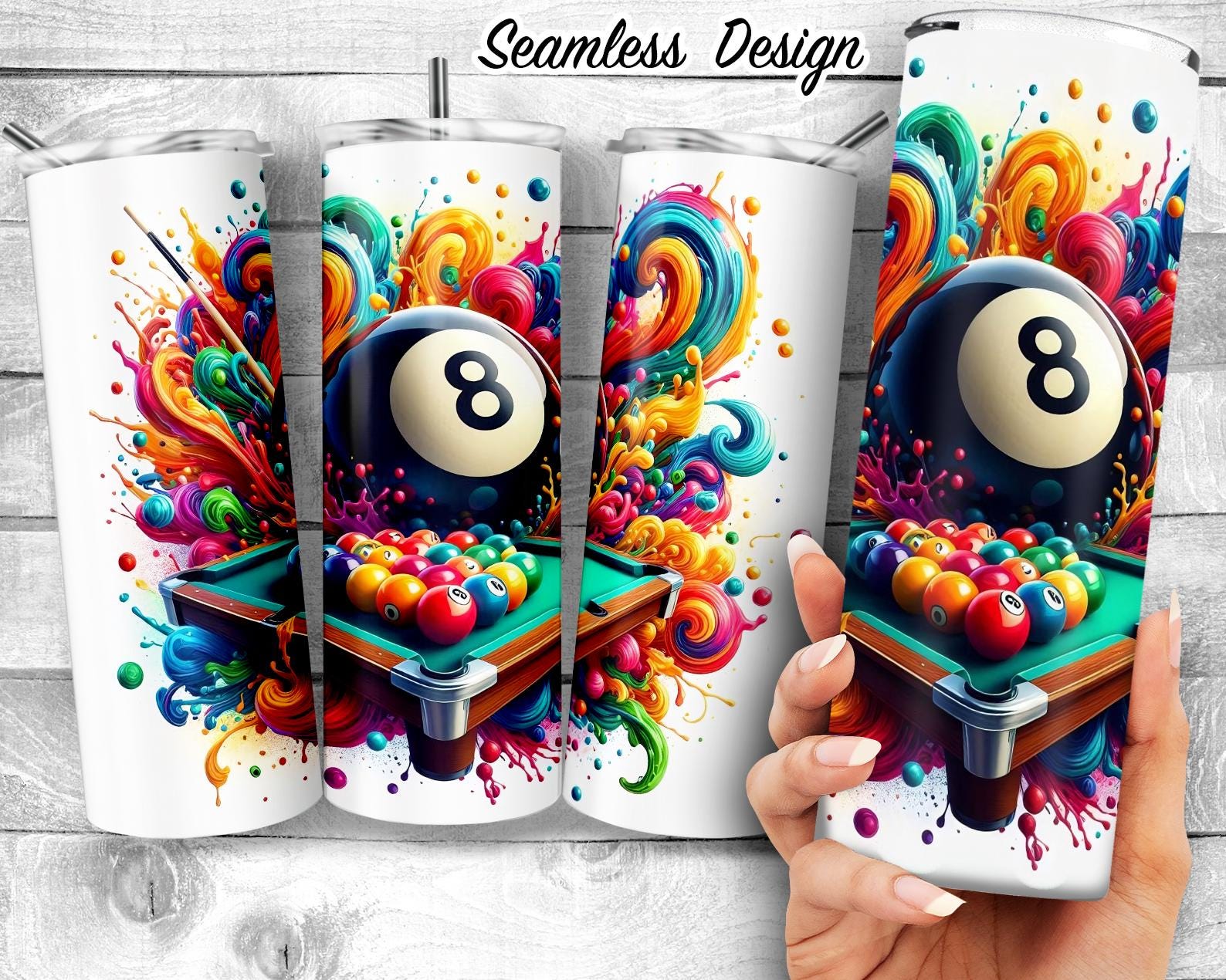 Colorful Billiards Balls Paint Splatter 20oz Skinny Tumbler