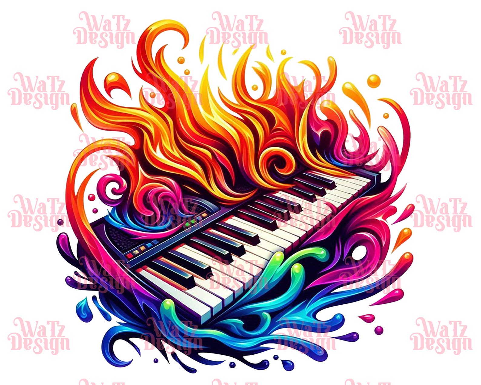 Colorful Flaming Piano Keys PNG - Vibrant Music Keyboard