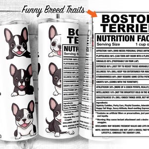 Cartoon Boston Terrier 20oz Skinny Tumbler Design, Terrier Dog Facts and Traits, Dog Ingredient Tumbler, Sublimation Wrap, Digital Download