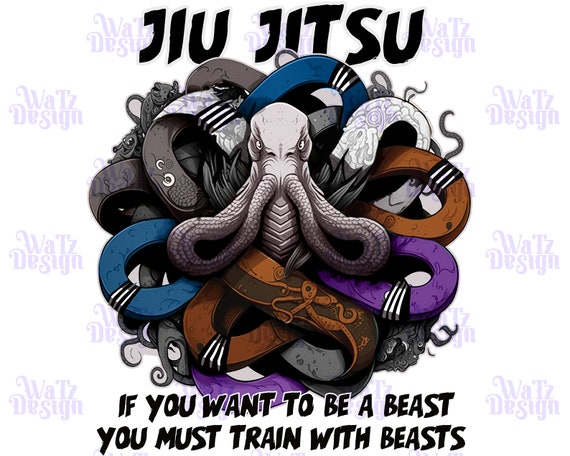 Jiu Jitsu belts Octopus Png, All belts octopus Bjj design, train with beasts png, Brazilian Jitsu belt color creature, Digital Download