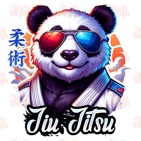 Cartoon Jiu Jitsu Panda Png, Bjj Panda Sublimation Design, Train Brazilian Jiu Jitsu Panda Bear Png, Panda with glasses PNG,Digital Download