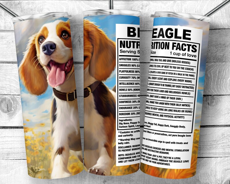 Beagle Labels Beagle With Sunflowers 20oz Skinny Tumbler Design, Beagle Dog Facts ...