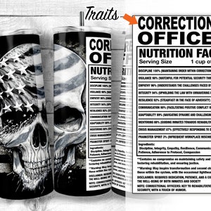 Correctional Officer Skull 20oz Skinny Tumbler Wrap, Prison Guard Facts, Jail Officer Traits, Lockup Officer Ingredients, Digital Download