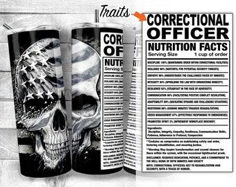 Oficial correccional Cráneo 20oz Skinny Tumbler Wrap, Datos del guardia de prisión, Rasgos del oficial de prisión, Ingredientes del oficial de prisión, Descarga digital