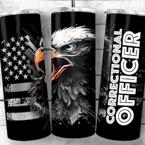 Correctional Officer Eagle Patriotic skull 20oz Skinny Tumbler Design | Prison Guard Eagle Tumbler Wrap |  Digital Download