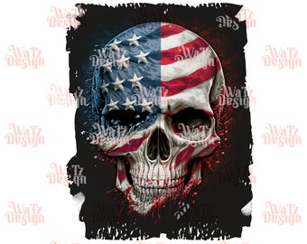 USA stars Skull png | American flag skull png | rough patriotic Skull Png USA Flag | Military and Veterans Patriotic Sublimation Design