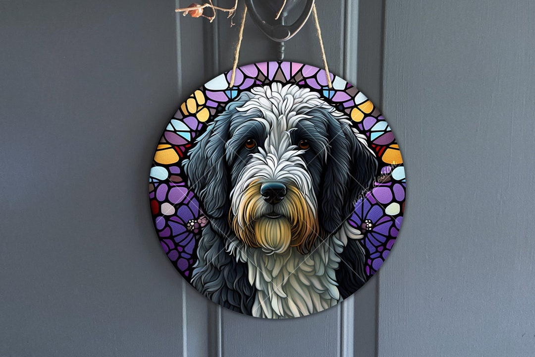 Faux Stained Glass Bernedoodle Sign, Round Bernese Poodle Sign for ...