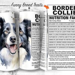 Border Collie 20oz Skinny Tumbler Design, Werkende Collie Dog Feiten en eigenschappen, Hond Ingrediënt Tumbler, Sublimatie Wrap, Digitale Download