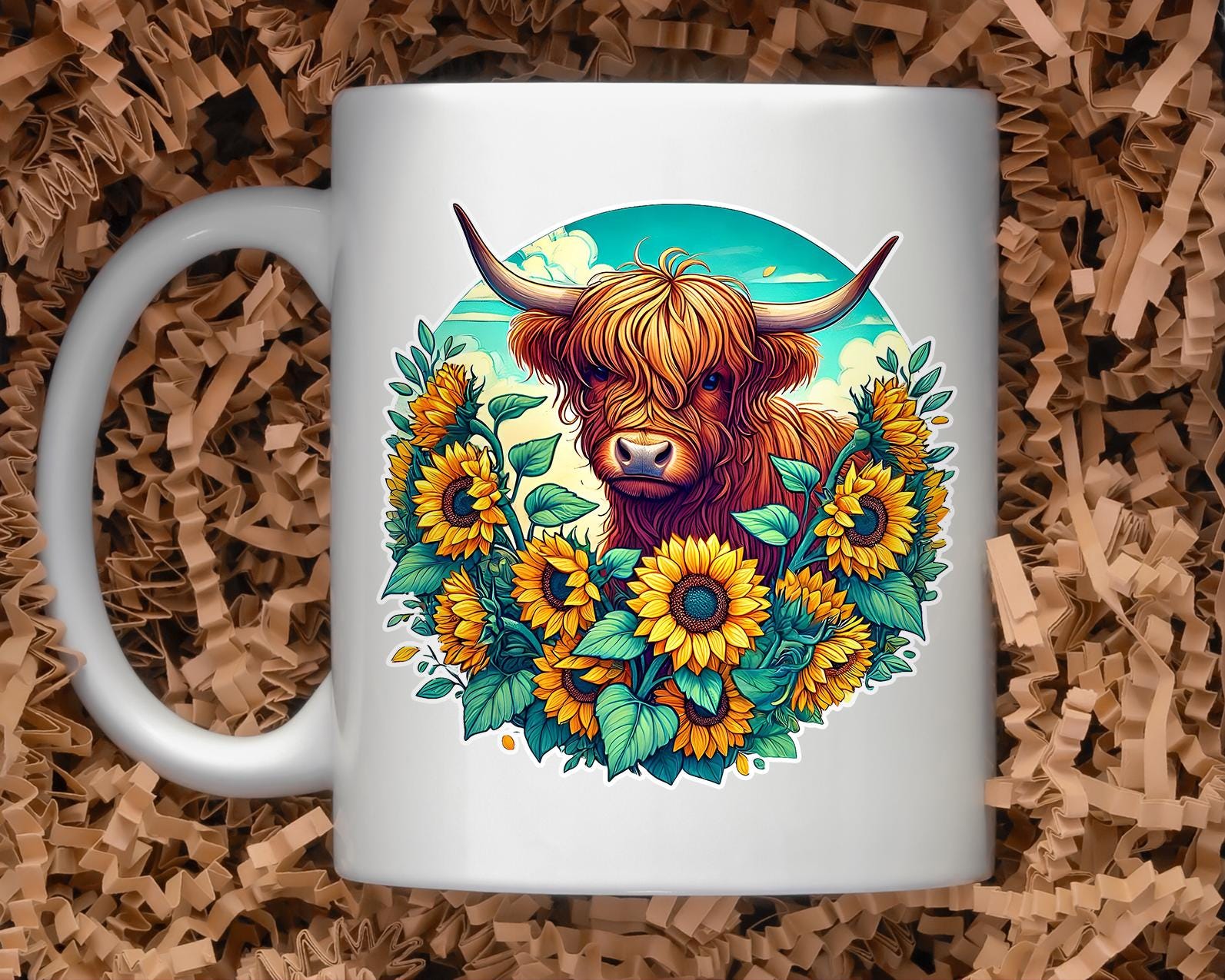Highland Cow With Sunflowers PNG | Rustic Cow and Sunflower Floral ...