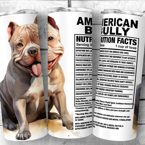 American Bully 20oz Skinny Tumbler Design, American Bully Pit Dog Feiten, Bully Raskenmerken, Hond Ingrediënt Tumbler Wrap, Digitale Download