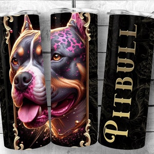 Pitbull with Leopard Pattern 20oz Skinny Tumbler Design - Bully Breed Luxury Design, Pink Leopard Print Dog Art Sublimation,Digital Download