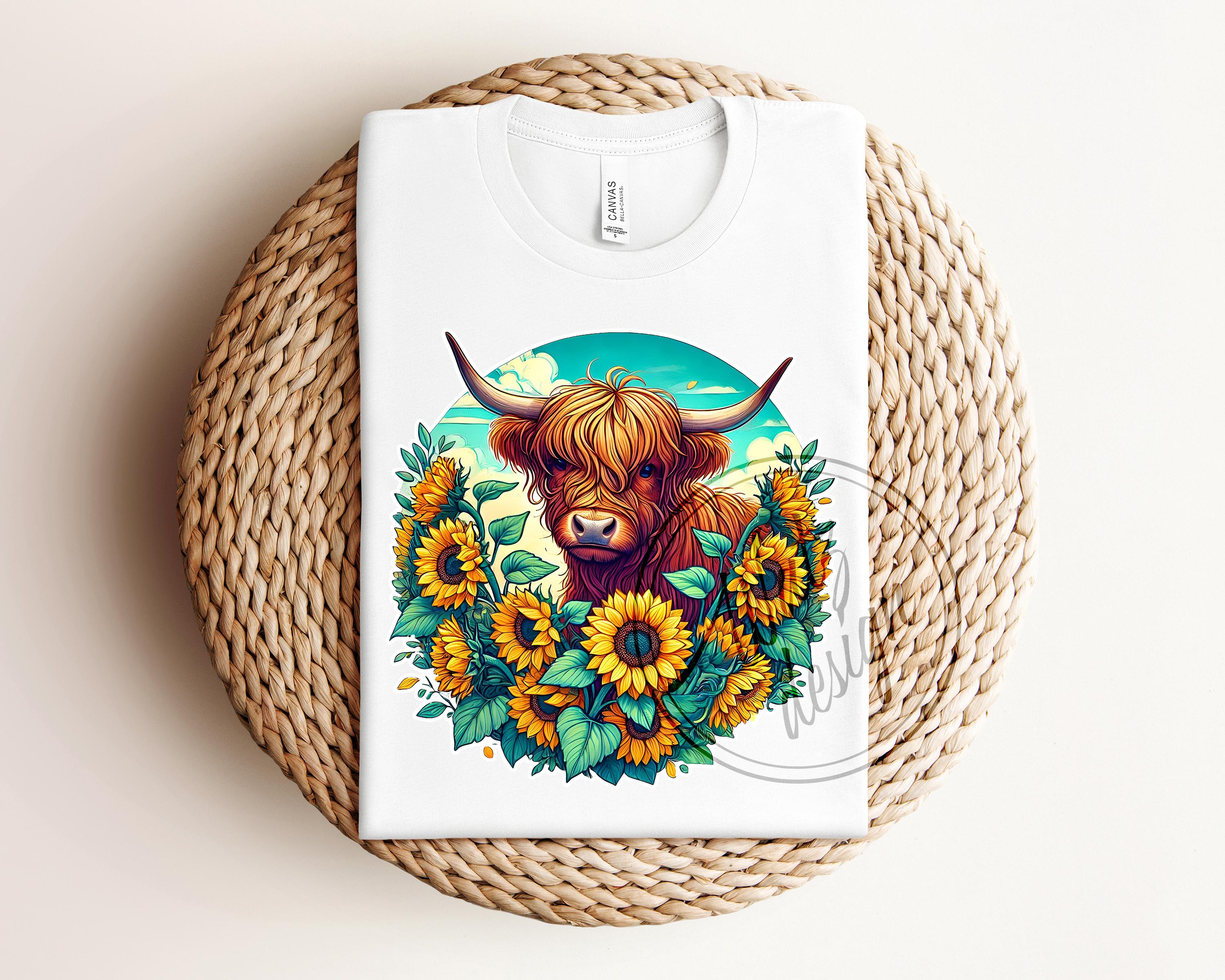 Highland Cow With Sunflowers PNG | Rustic Cow and Sunflower Floral ...