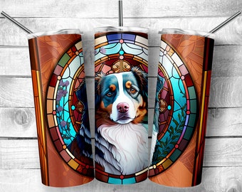 Austrailian Shepherd Stained Glass 20oz Skinny Tumbler Design, Blue Heeler Ornate Stain Glass, Dog Gift, Sublimation Wrap, Digital Download
