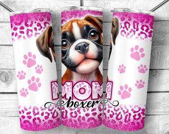 Schattige Boxer moeder 20oz Skinny Tumbler Design, Boxer mama kunst, Boxer hond minnaar cadeau, Pink Leopard print hond kunst Sublimatie, Digitale Download