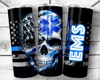 EMS flag Patriotic skull 20oz Skinny Tumbler Design | american Flag on a skull Design Tumbler Wrap | EMS skull Wrap, Digital Download