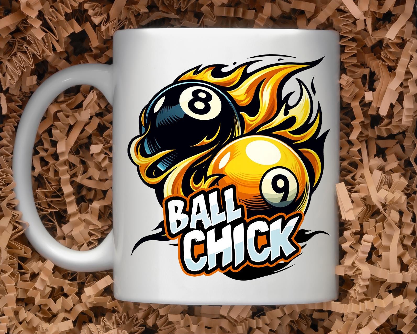 Ball Chick PNG | Flaming 8 Ball and 9 Ball Billiards Design | Pool