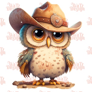 cute owl with cowboy hat Png, western themed owl illustration Sublimation Design, farm owl Png, large eyed hoot PNG, Digital Download