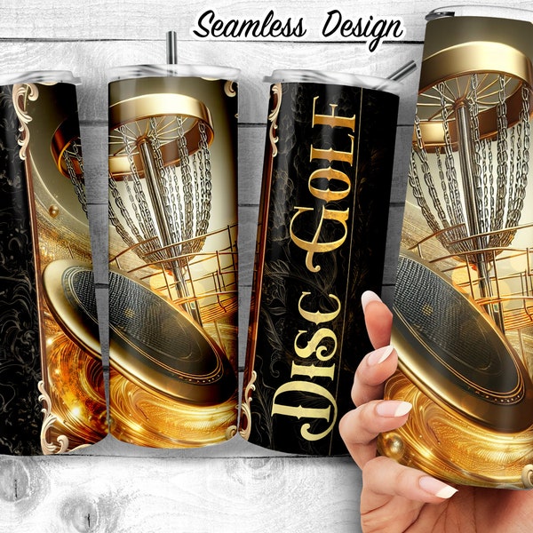 Luxury Disc Golf Disc and basket 20 oz Skinny Tumbler Sublimation Design, Frisbee Disc Golf Bling Template PNG, Digital Download