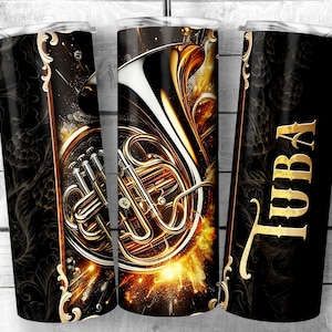 Black, Gold, and Silver Tuba 20oz Skinny Tumbler Sublimation Design, Luxury Tuba Design Template, Tuba Lover, Digital Download