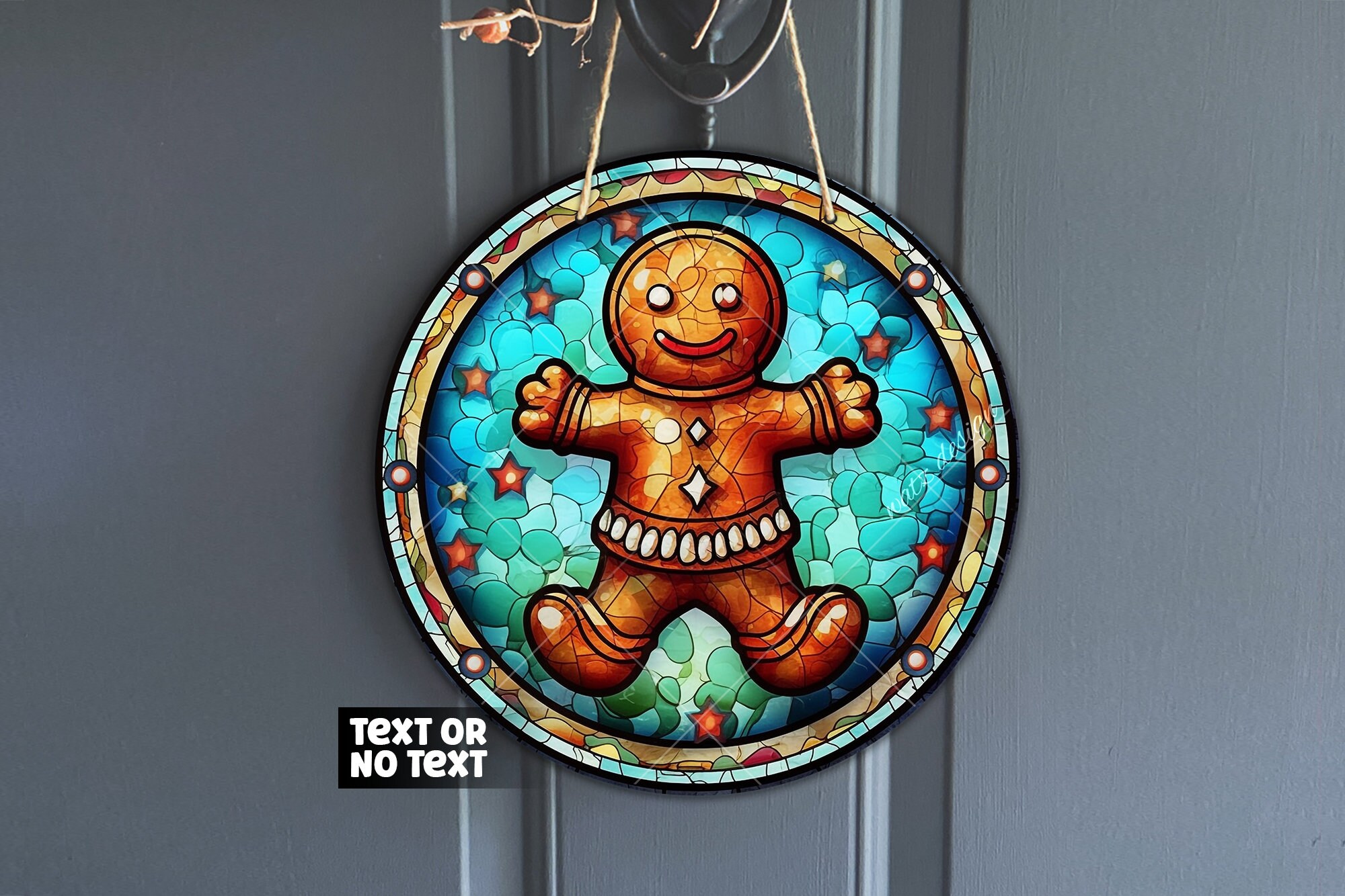 Gingerbread Man Faux Stained Glass Door Hanger Design | Round